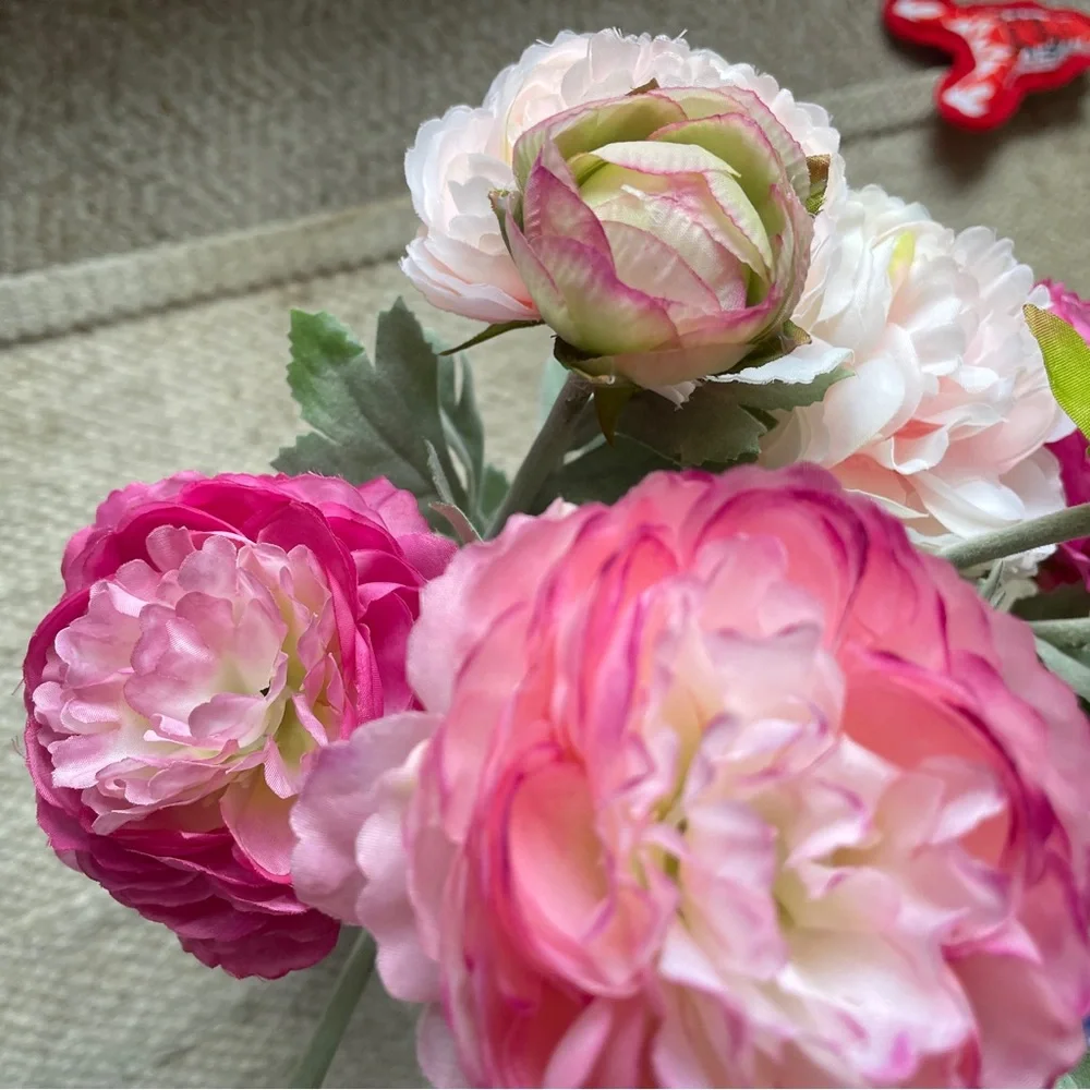 PEONIES Pink and White Floral rosy Peony Arrangement in ceramic matte white vase